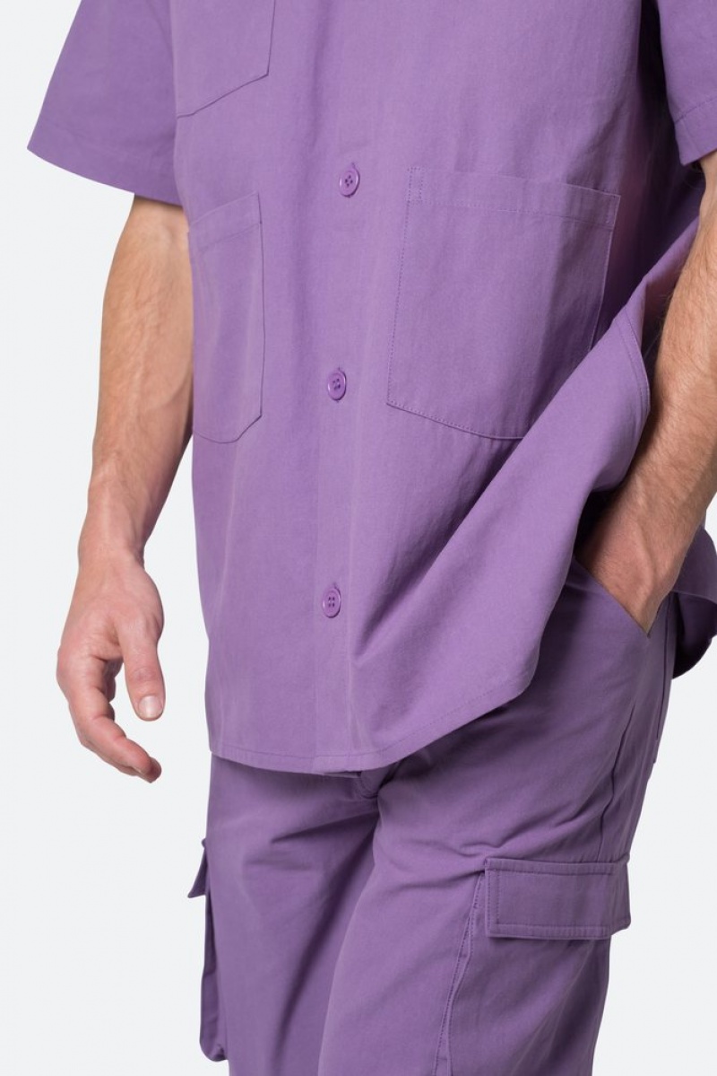 Mnml Collared Cargo S/S Shirt Shirts Purple | PE33-A5WC