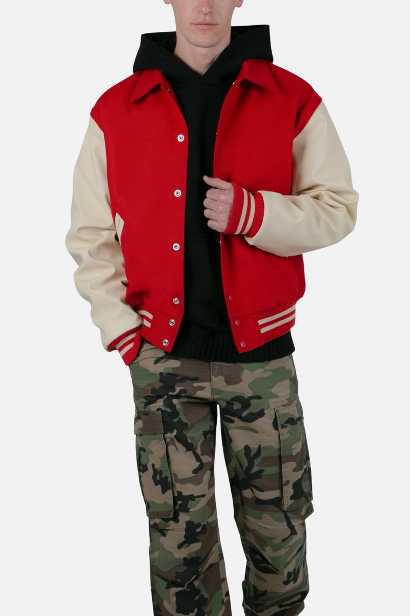 Mnml Collared Varsity Jacket Jackets Red/White | ZT22-F7EL