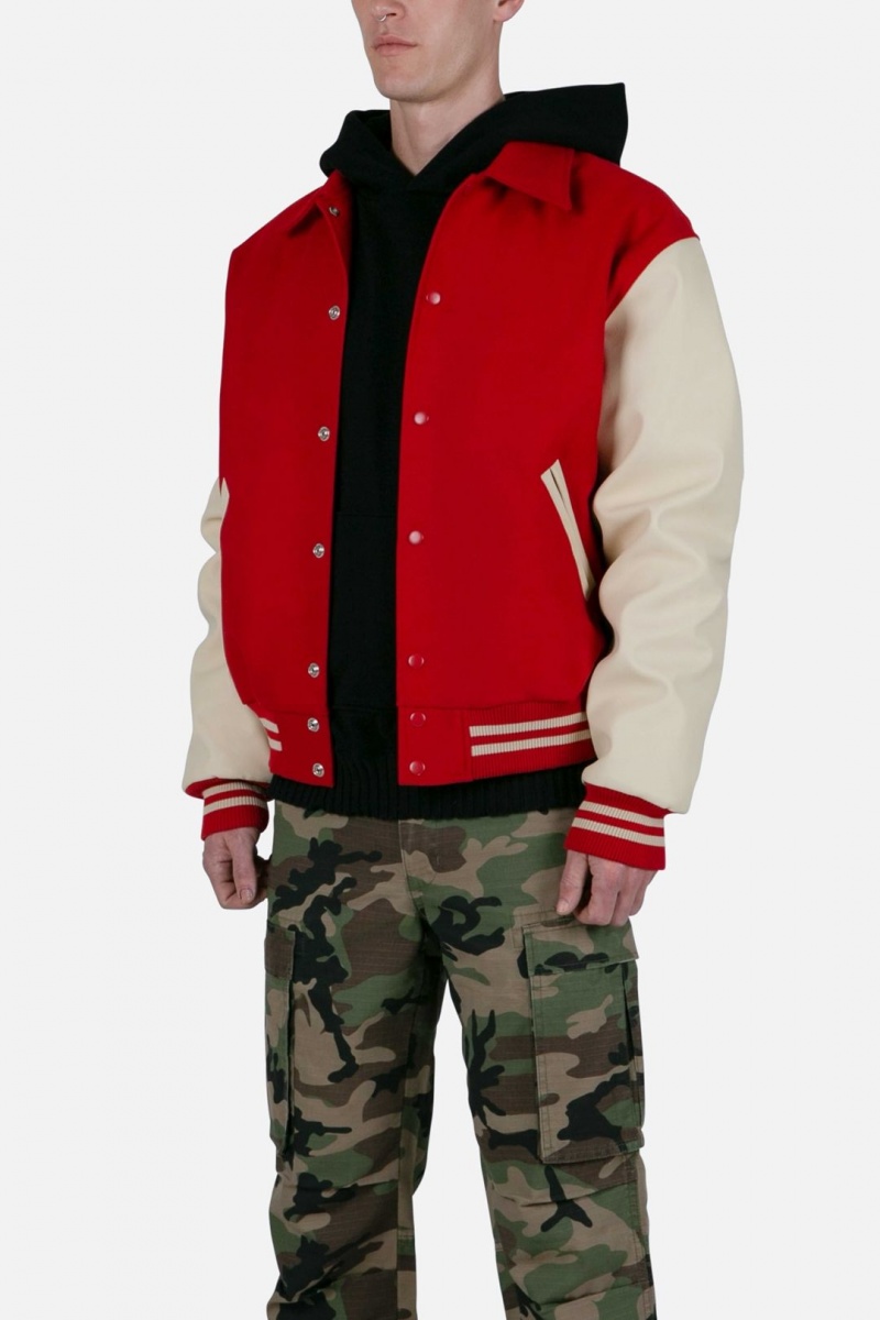 Mnml Collared Varsity Jacket Jackets Red/White | ZT22-F7EL