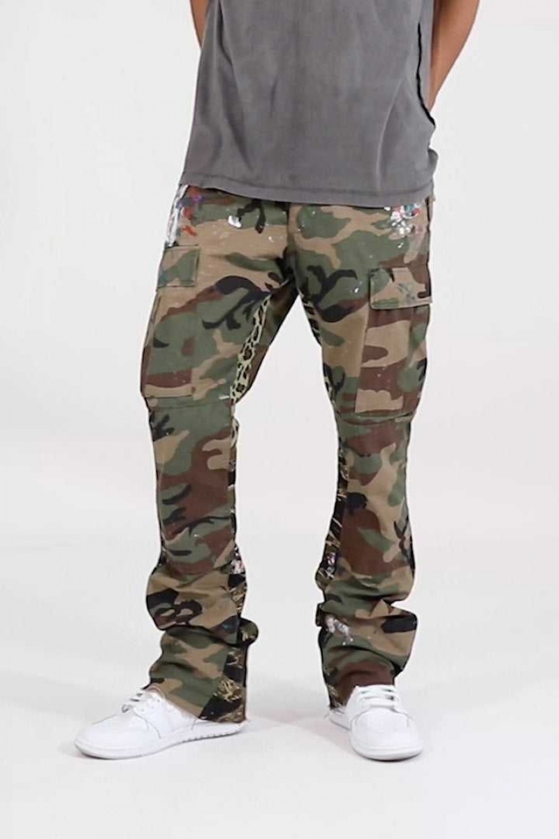 Mnml Contrast Bootcut Cargo Pants Jeans Woodland Camo | FS60-F8VY