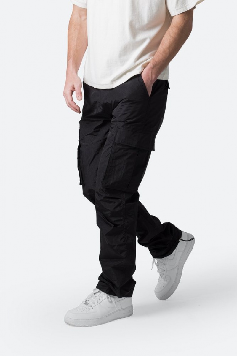 Mnml Crinkle Cargo Pants Baggy Denim Black | OO37-L5UN