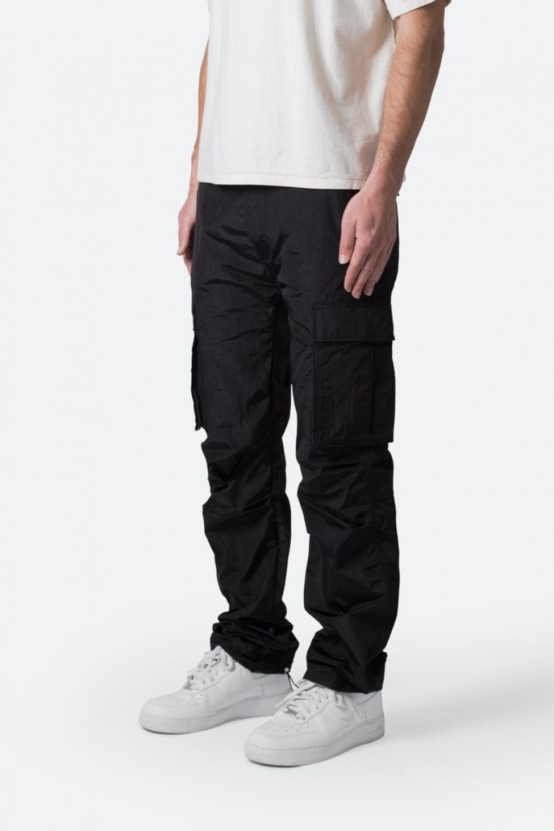 Mnml Crinkle Cargo Pants Baggy Denim Black | OO37-L5UN