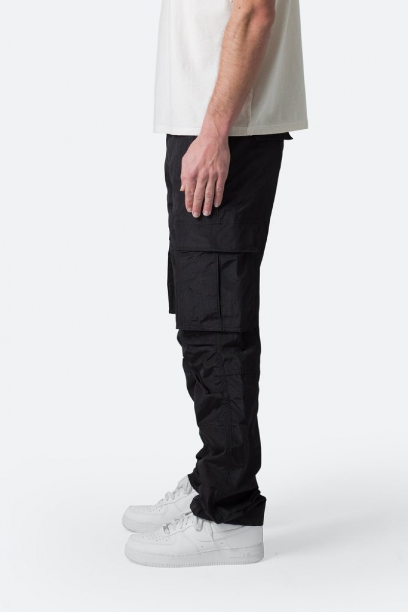 Mnml Crinkle Cargo Pants Baggy Denim Black | OO37-L5UN