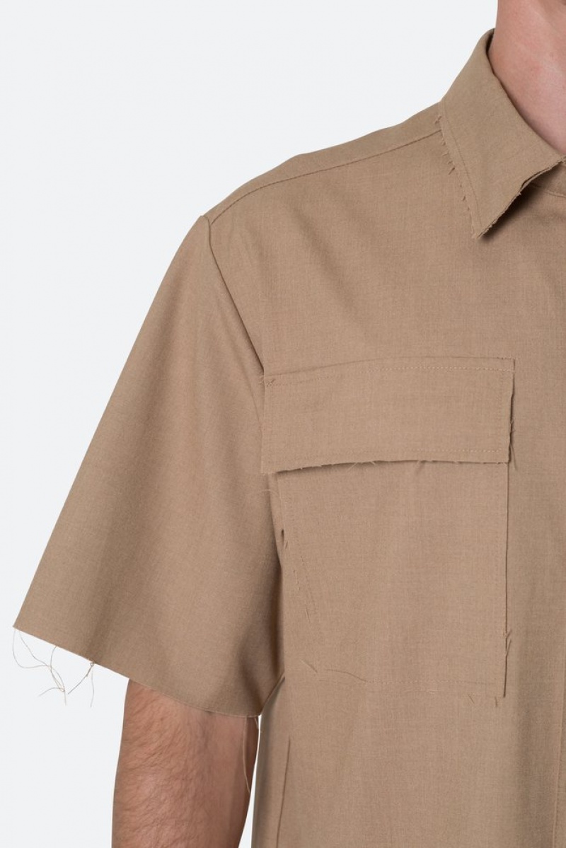 Mnml Cropped Woven Shirt Shirts Khaki | KV37-J4RE