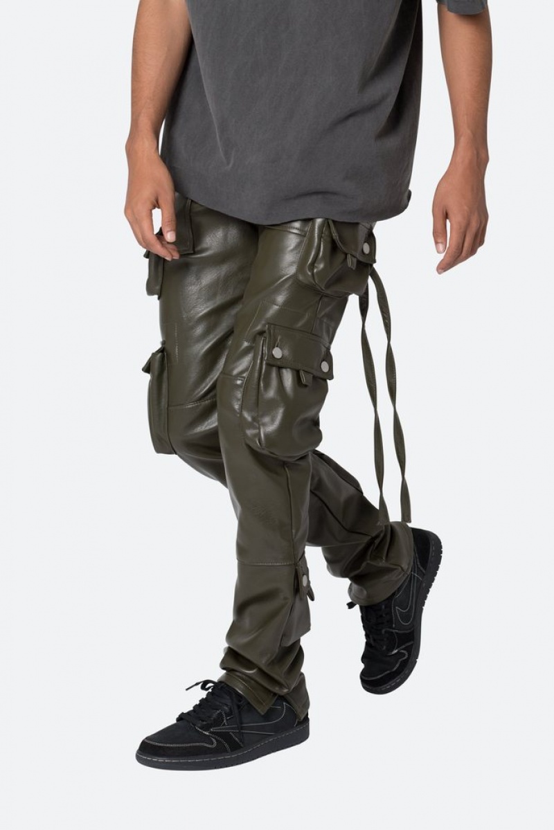 Mnml D152 Leather Cargo Pants Straight Denim Olive | FY74-O7LQ