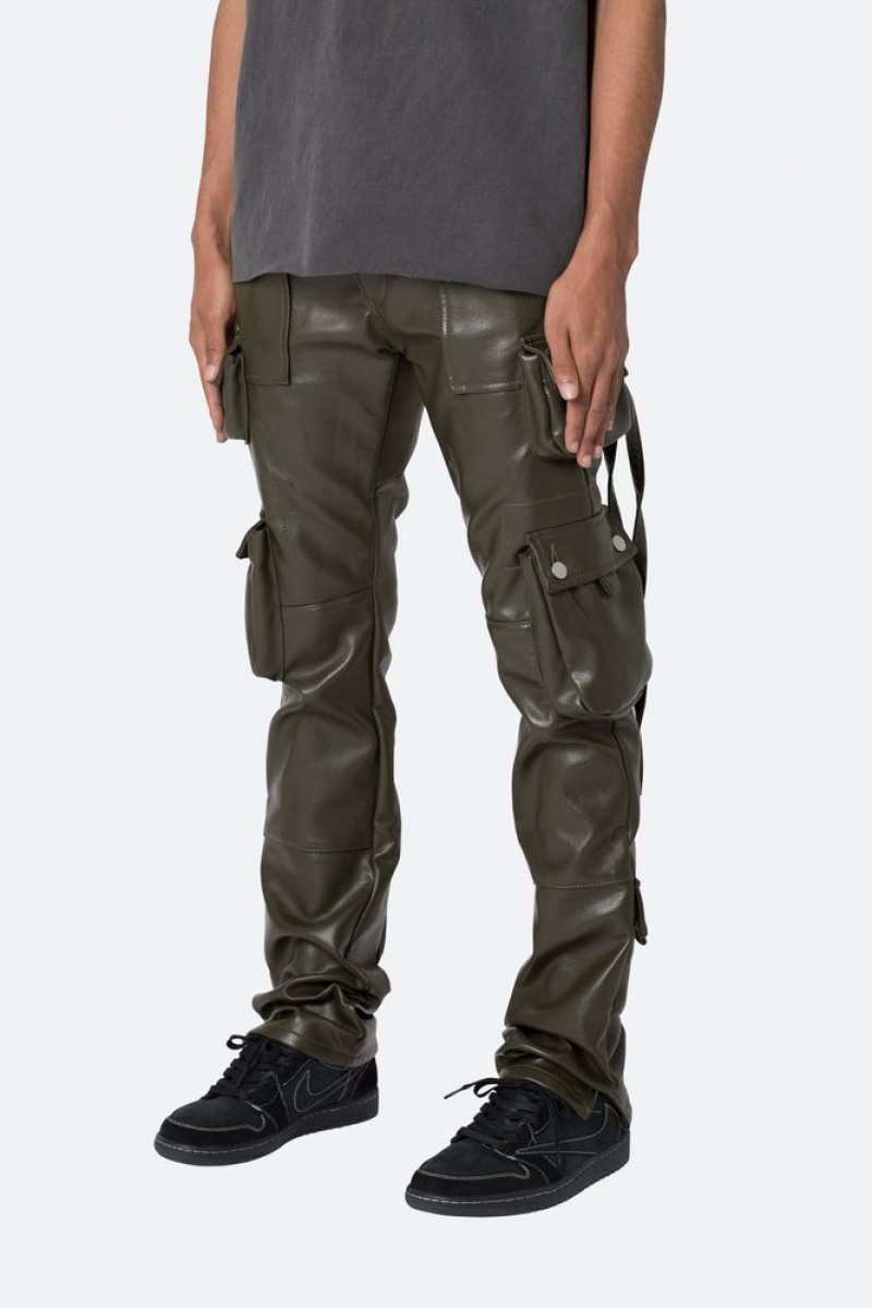 Mnml D152 Leather Cargo Pants Straight Denim Olive | FY74-O7LQ