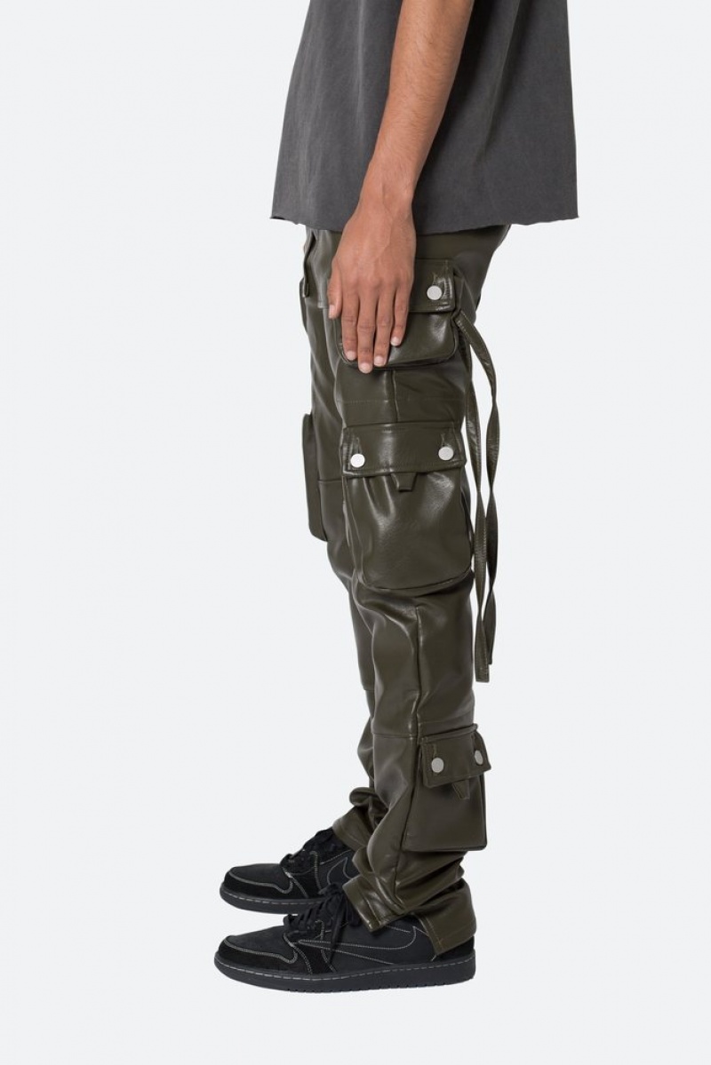 Mnml D152 Leather Cargo Pants Straight Denim Olive | FY74-O7LQ