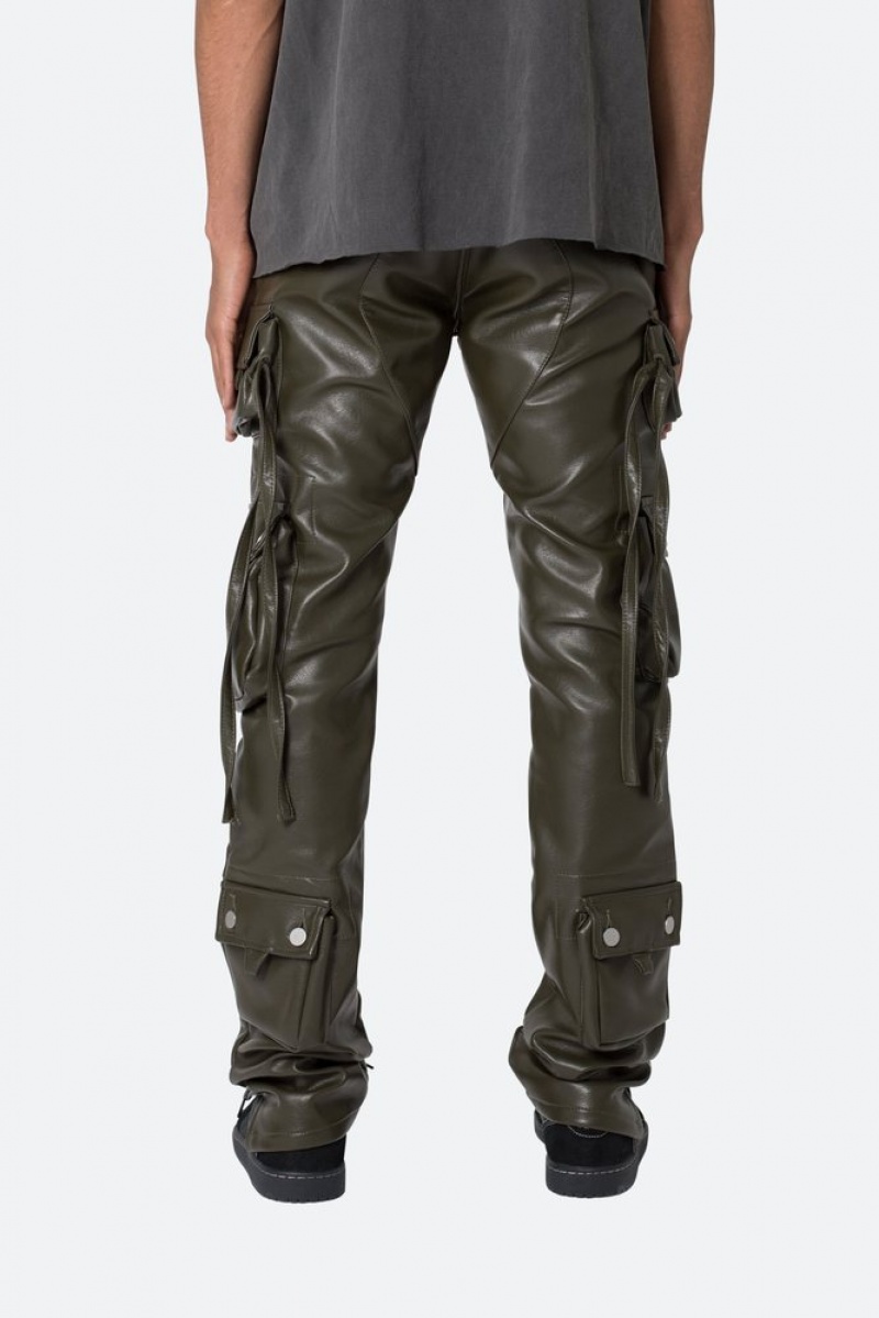 Mnml D152 Leather Cargo Pants Straight Denim Olive | FY74-O7LQ