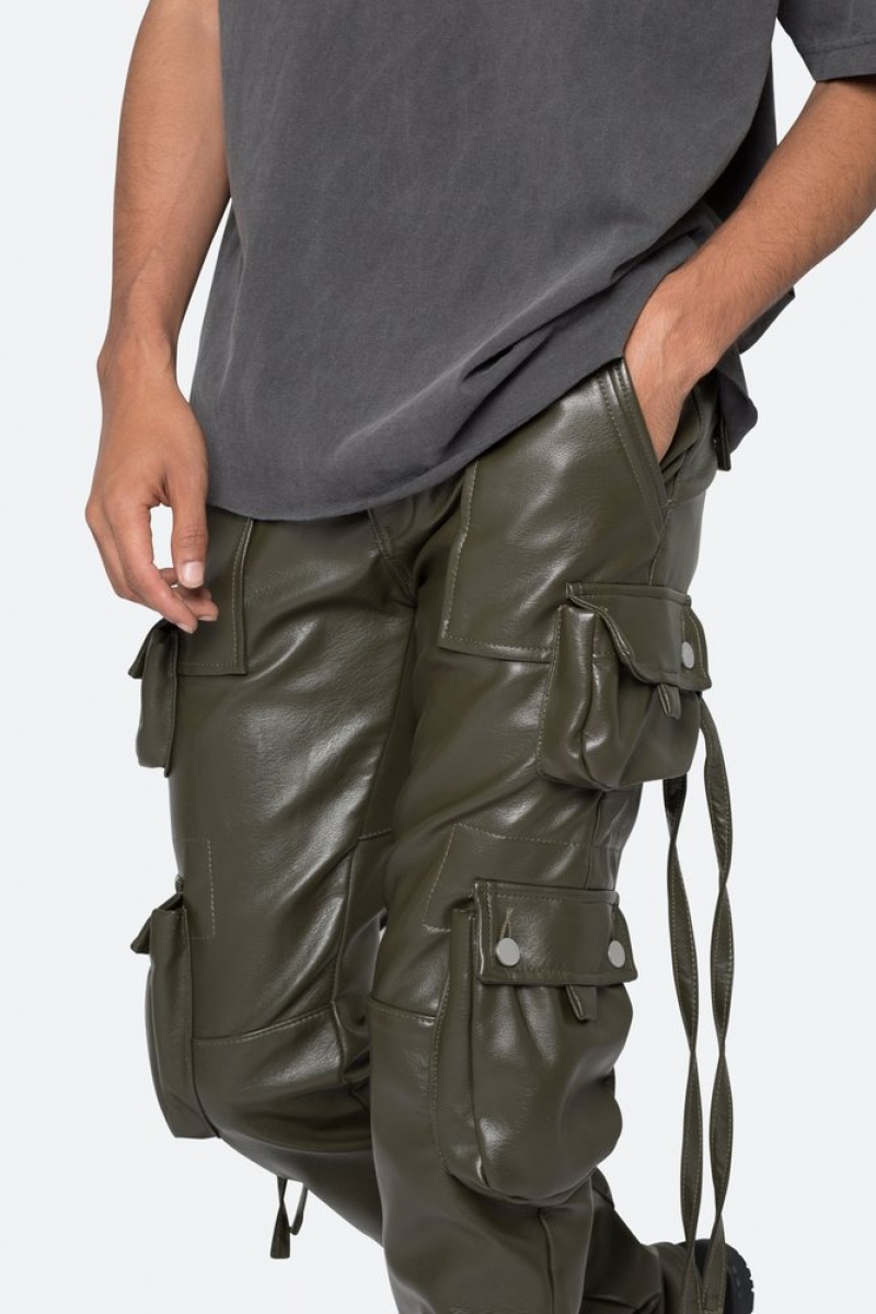 Mnml D152 Leather Cargo Pants Straight Denim Olive | FY74-O7LQ