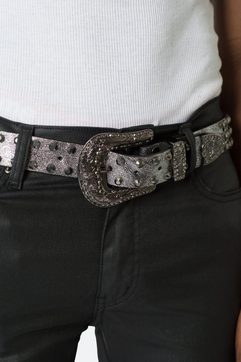 Mnml Die Cut Rhinestone Belt Belts Black | VP24-U6FX