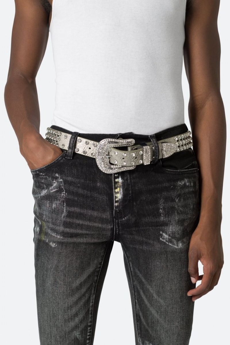 Mnml Die Cut Rhinestone Belt Belts Grey | QP34-M2PX