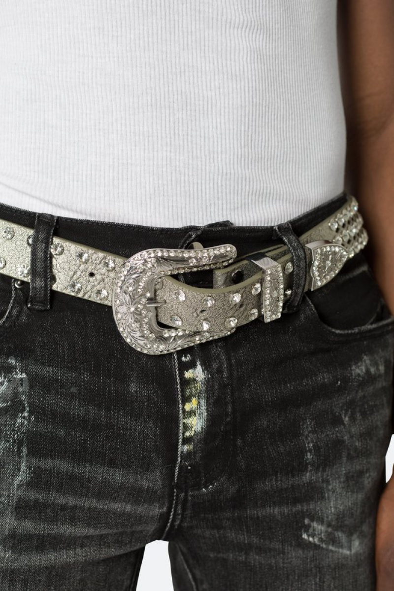 Mnml Die Cut Rhinestone Belt Belts Grey | QP34-M2PX