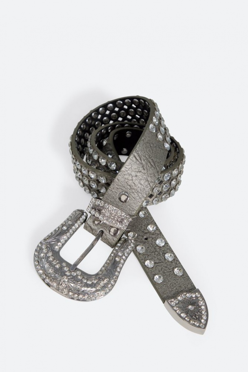 Mnml Die Cut Rhinestone Belt Belts Grey | QP34-M2PX