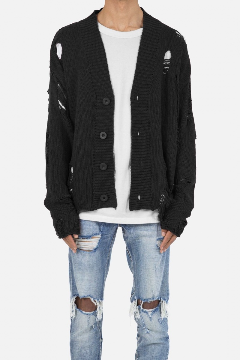 Mnml Distressed Cardigan Sweatshirts Black | DD58-L5ZT