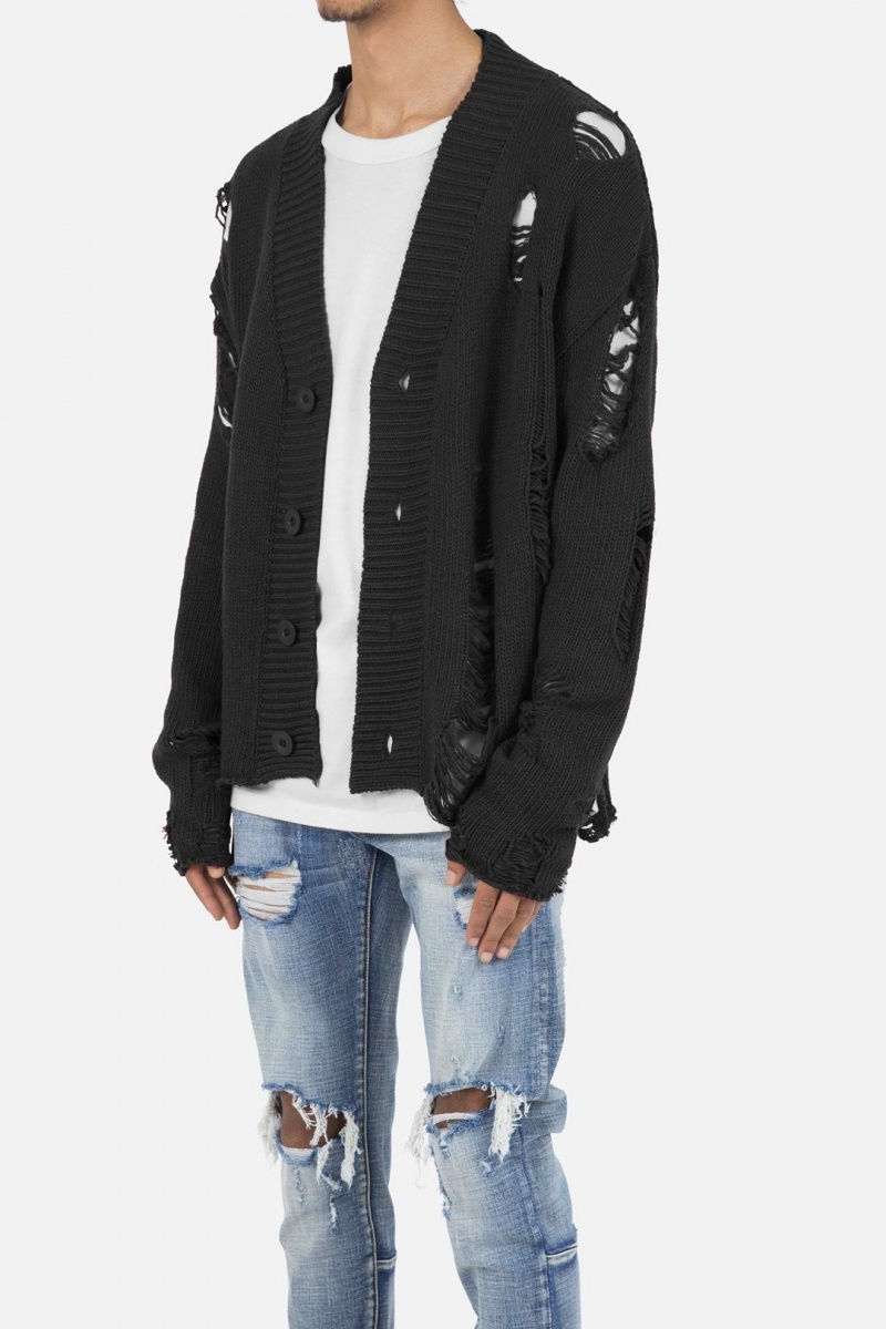 Mnml Distressed Cardigan Sweatshirts Black | DD58-L5ZT