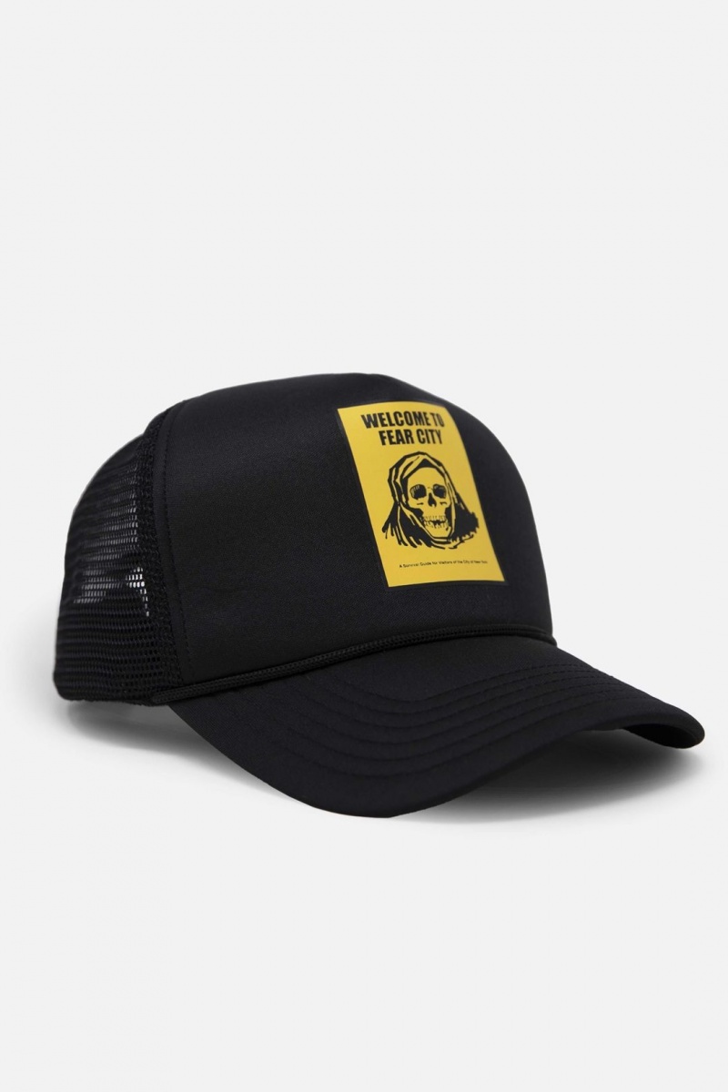 Mnml Fear City Trucker Cap Hats Black/Yellow | DV56-R2XB