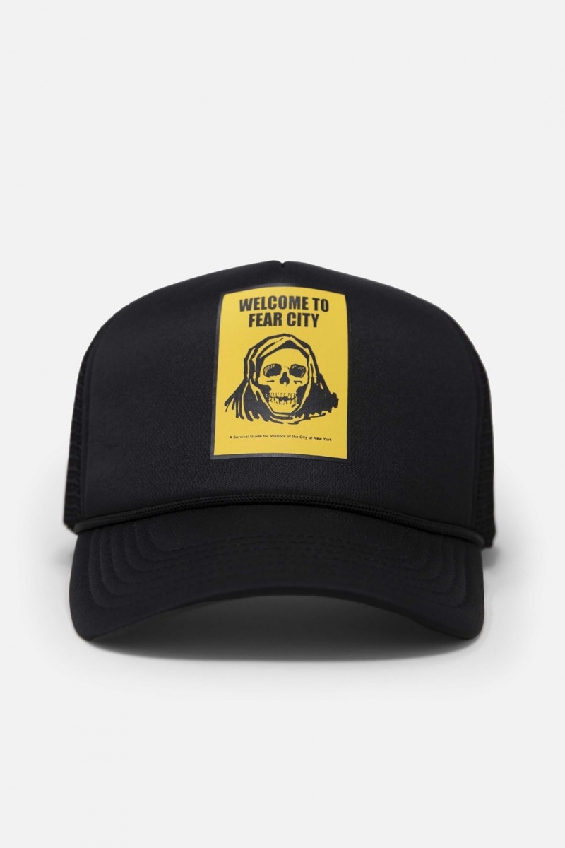 Mnml Fear City Trucker Cap Hats Black/Yellow | DV56-R2XB