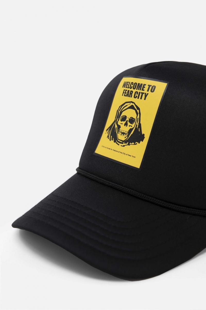 Mnml Fear City Trucker Cap Hats Black/Yellow | DV56-R2XB