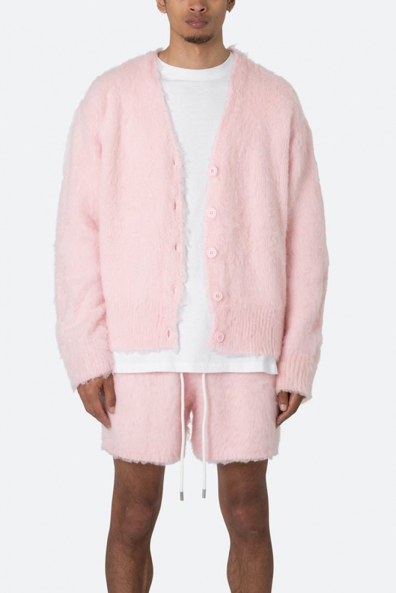 Mnml Fuzzy Cardigan Sweater Sweatshirts Pink | BB96-U6ZH