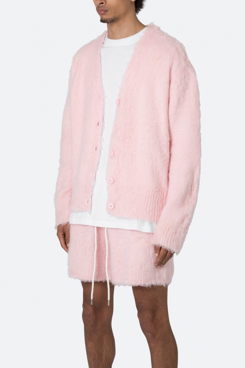 Mnml Fuzzy Cardigan Sweater Sweatshirts Pink | BB96-U6ZH