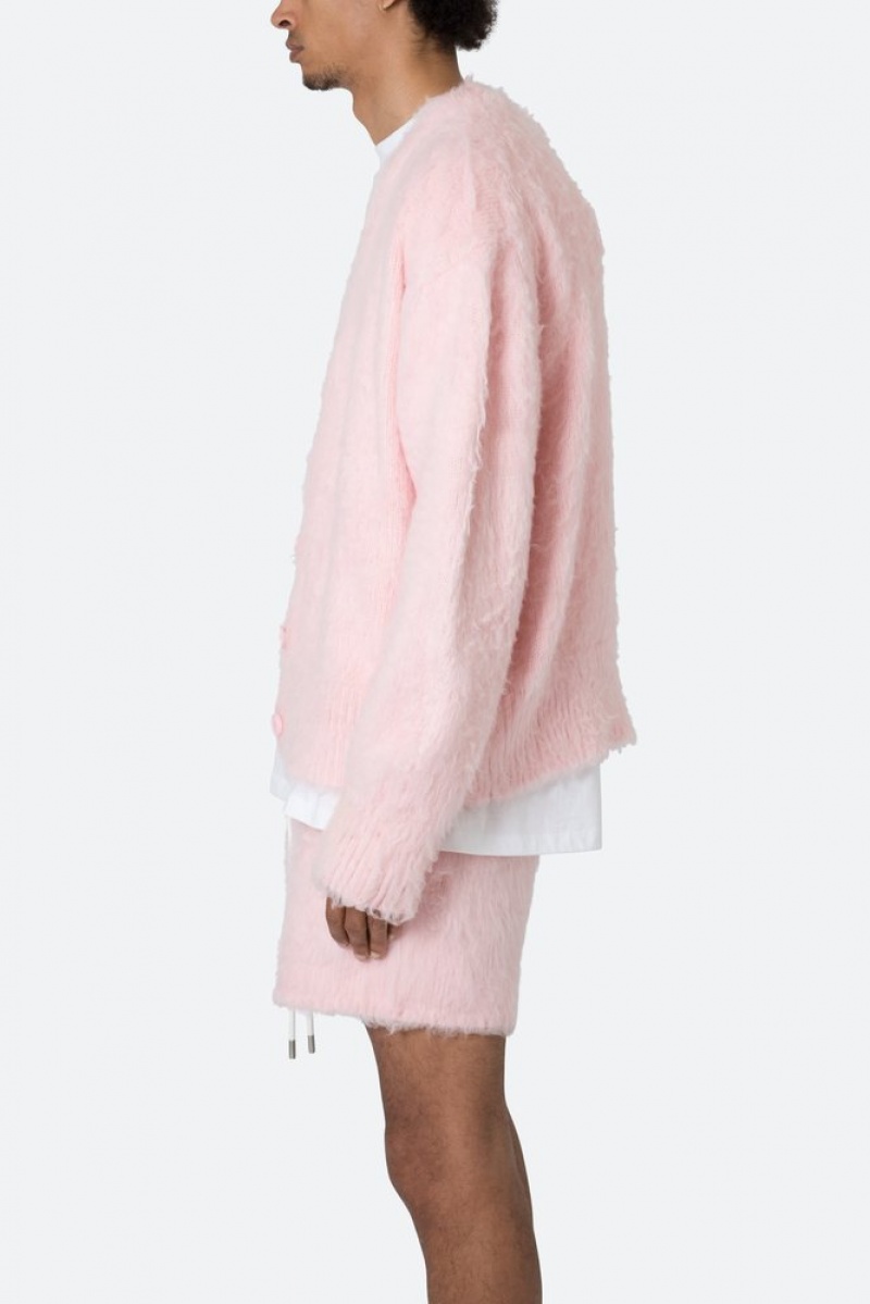 Mnml Fuzzy Cardigan Sweater Sweatshirts Pink | BB96-U6ZH