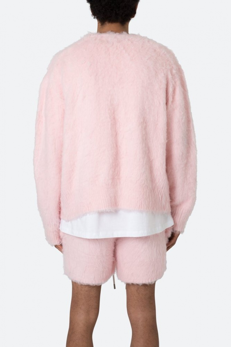 Mnml Fuzzy Cardigan Sweater Sweatshirts Pink | BB96-U6ZH