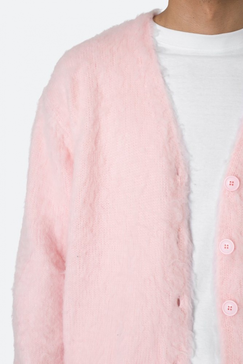 Mnml Fuzzy Cardigan Sweater Sweatshirts Pink | BB96-U6ZH