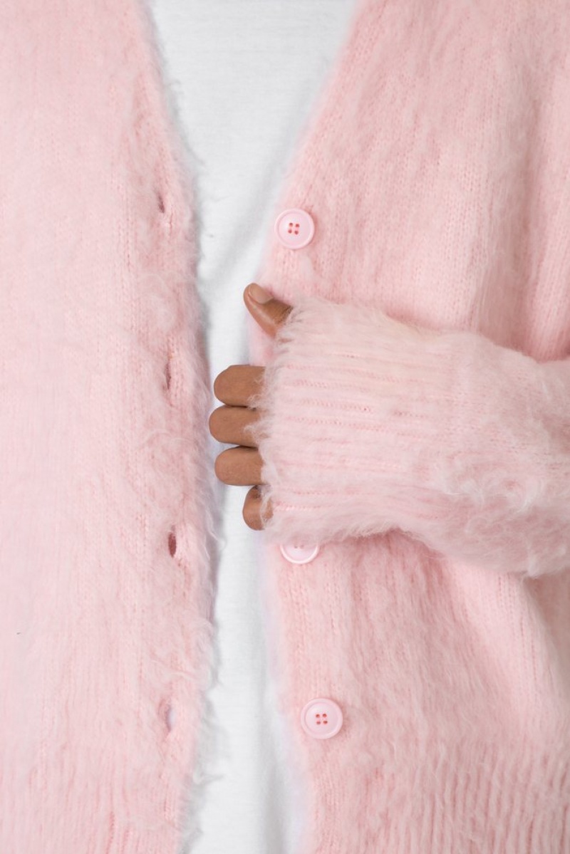 Mnml Fuzzy Cardigan Sweater Sweatshirts Pink | BB96-U6ZH