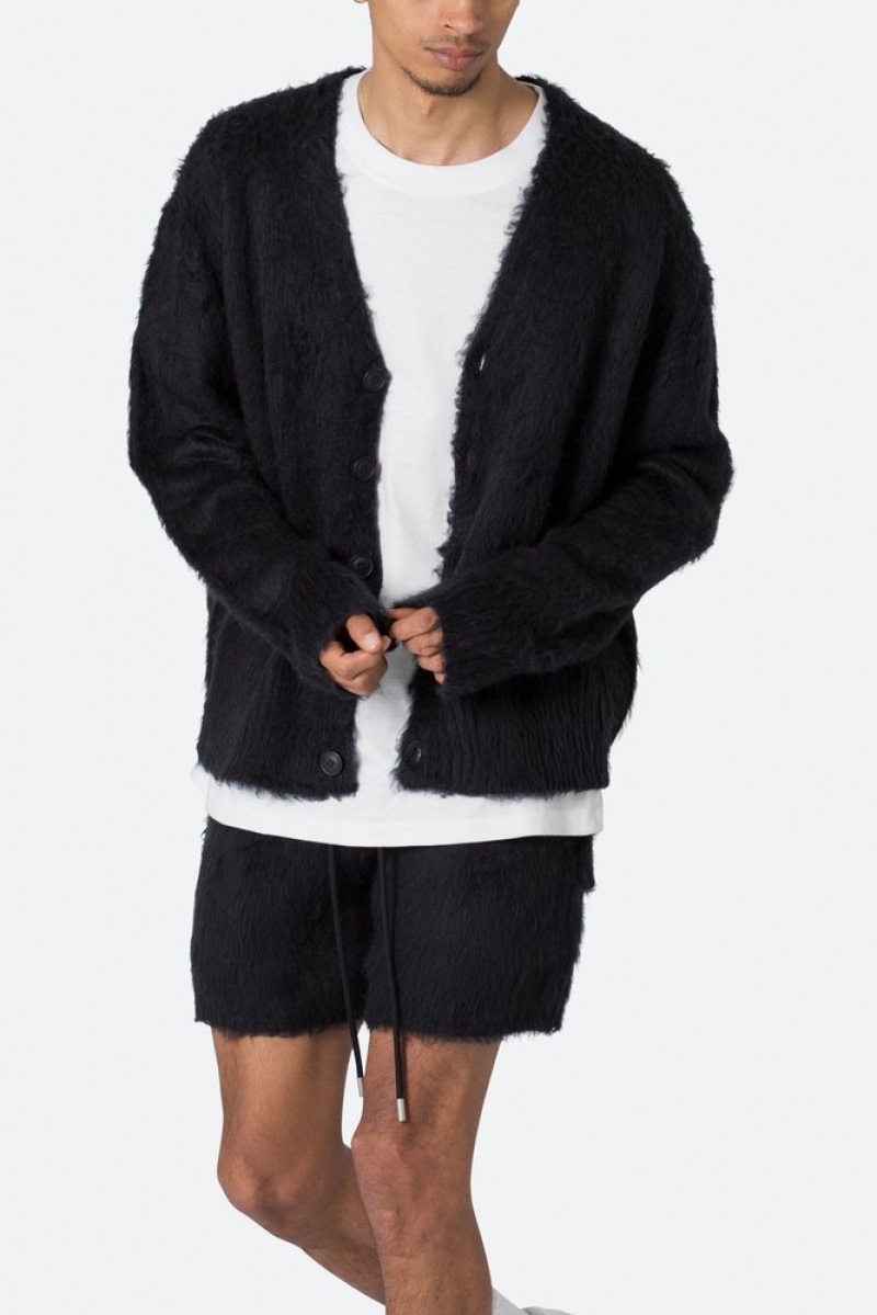 Mnml Fuzzy Cardigan Sweater Sweatshirts Black | WY75-X7RY