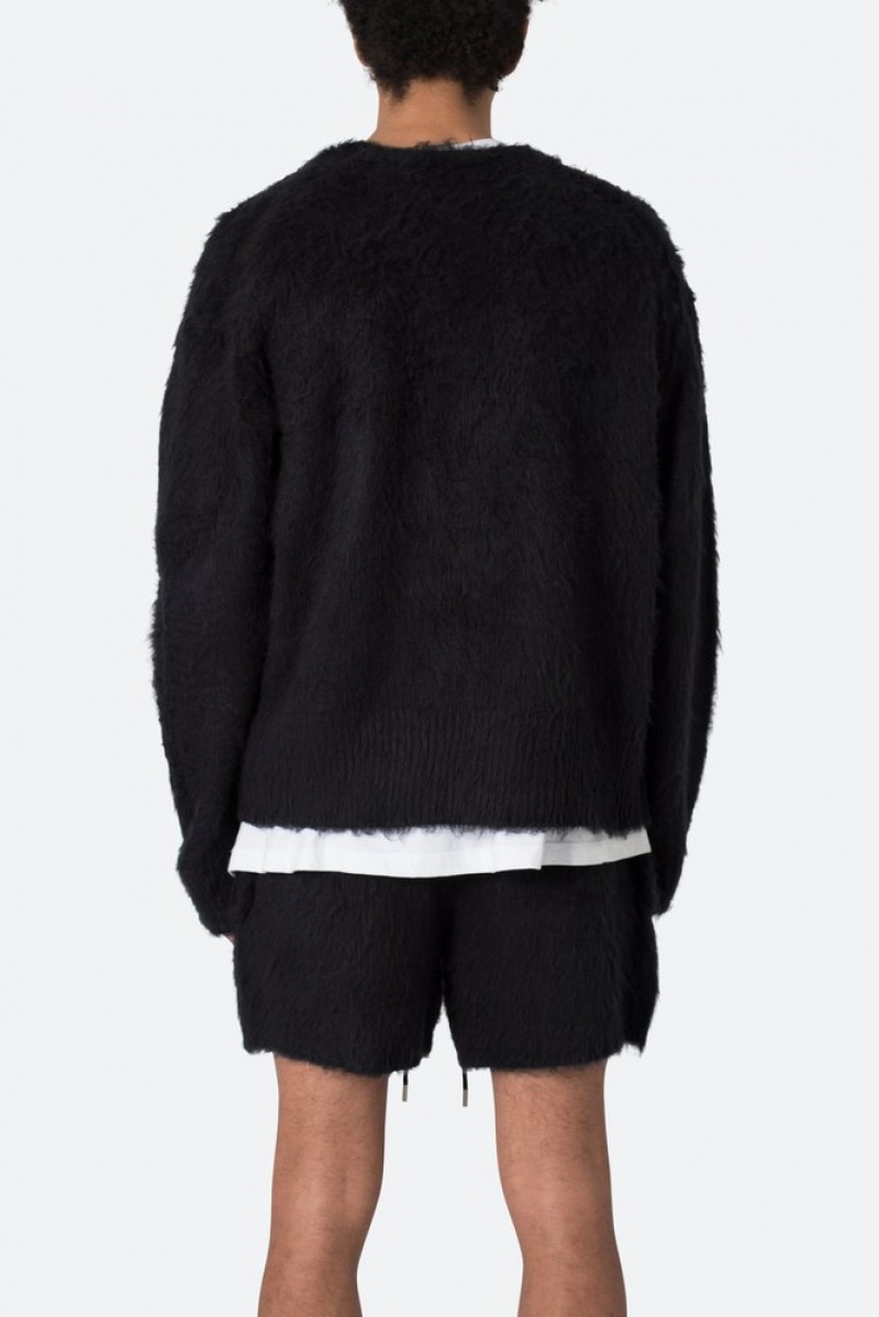 Mnml Fuzzy Cardigan Sweater Sweatshirts Black | WY75-X7RY