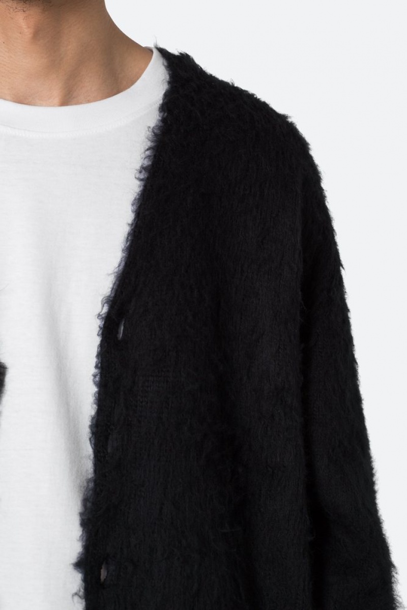 Mnml Fuzzy Cardigan Sweater Sweatshirts Black | WY75-X7RY