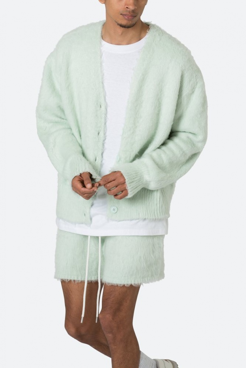 Mnml Fuzzy Cardigan Sweater Sweatshirts Mint | ZW50-N2FY