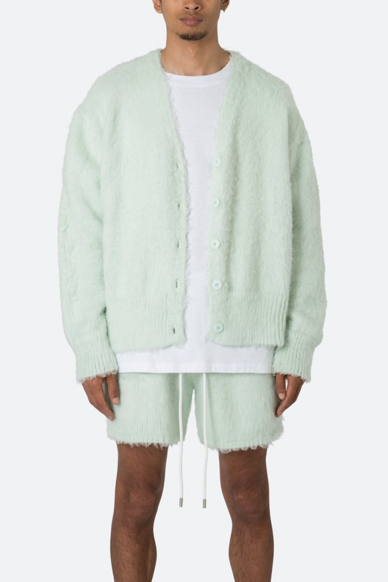 Mnml Fuzzy Cardigan Sweater Sweatshirts Mint | ZW50-N2FY