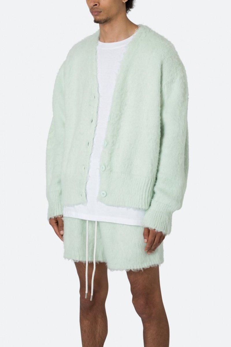 Mnml Fuzzy Cardigan Sweater Sweatshirts Mint | ZW50-N2FY