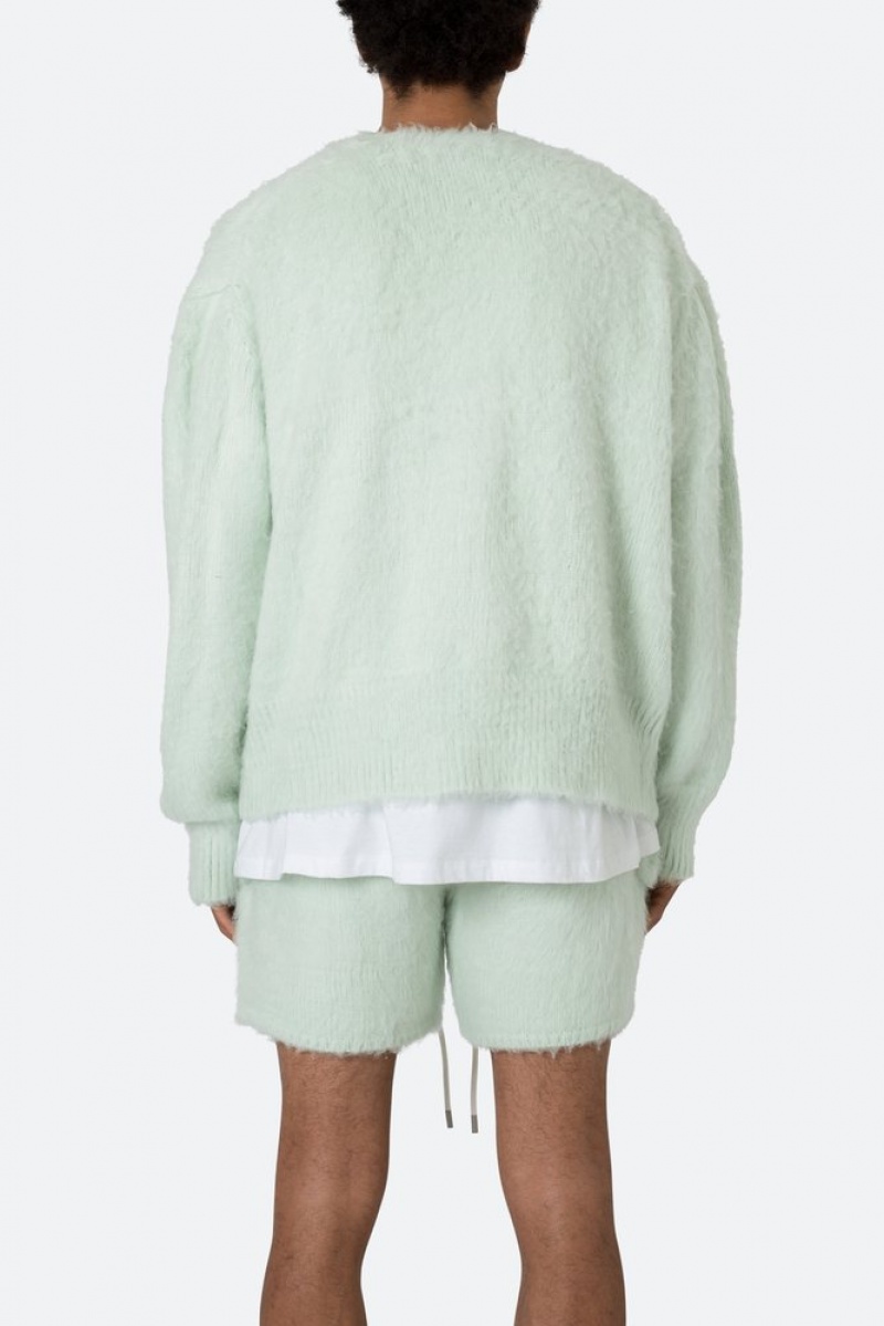 Mnml Fuzzy Cardigan Sweater Sweatshirts Mint | ZW50-N2FY