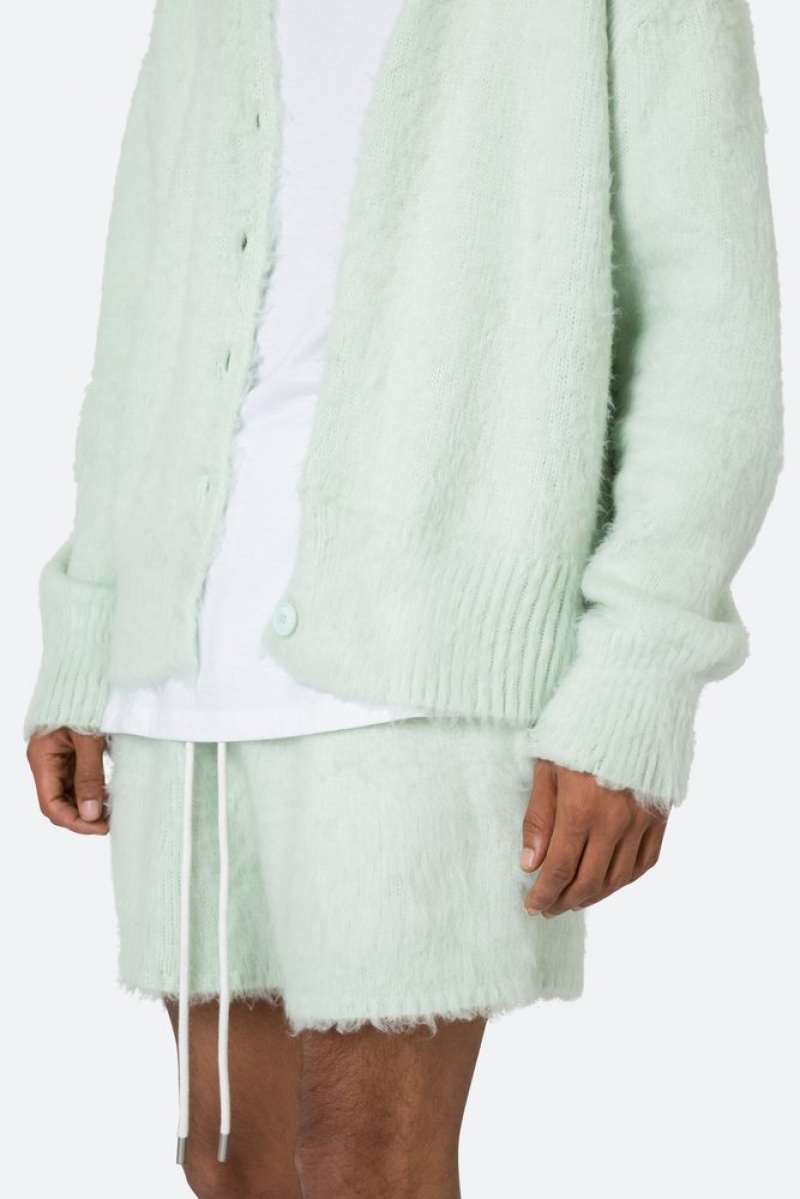 Mnml Fuzzy Cardigan Sweater Sweatshirts Mint | ZW50-N2FY