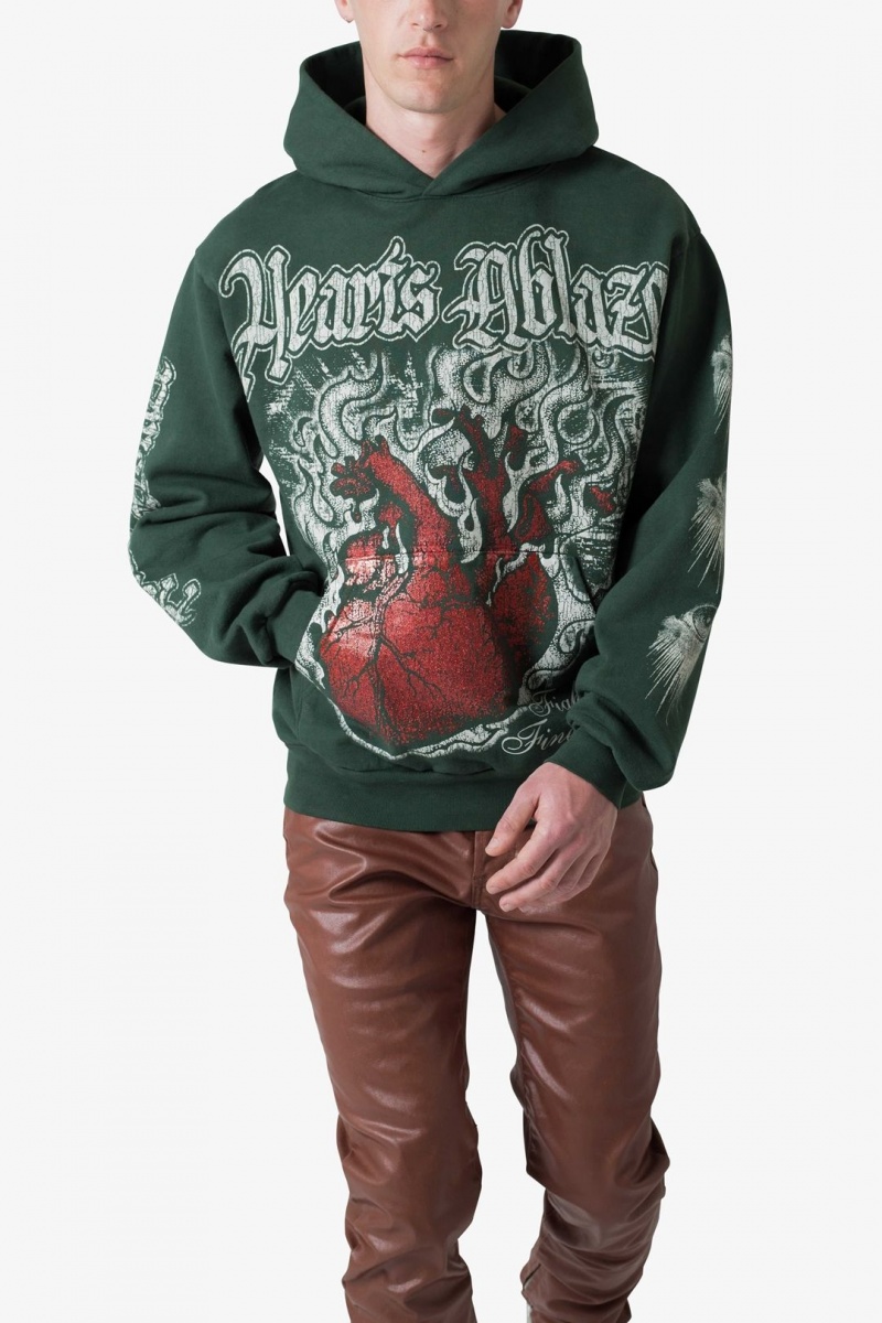 Mnml Hearts Ablaze Hoodie Hoodie Green | EN72-R9BS