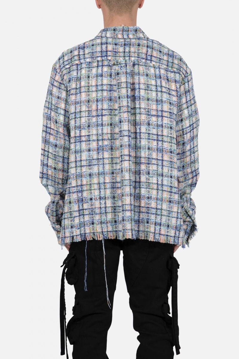 Mnml Heavyweight Raw Edge Flannel Shirts Blue/White | HA23-N2LG