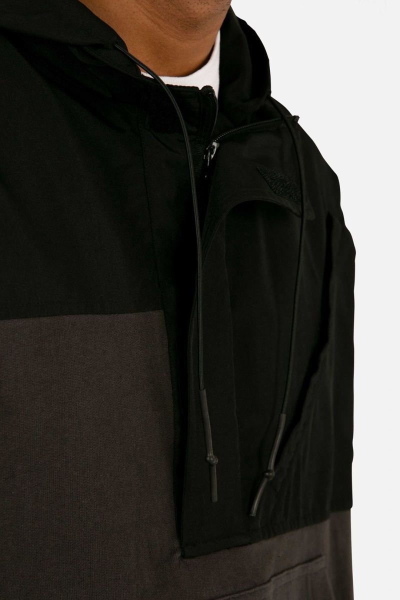 Mnml Hooded Nylon Pullover Jackets Black | SI42-U8KM