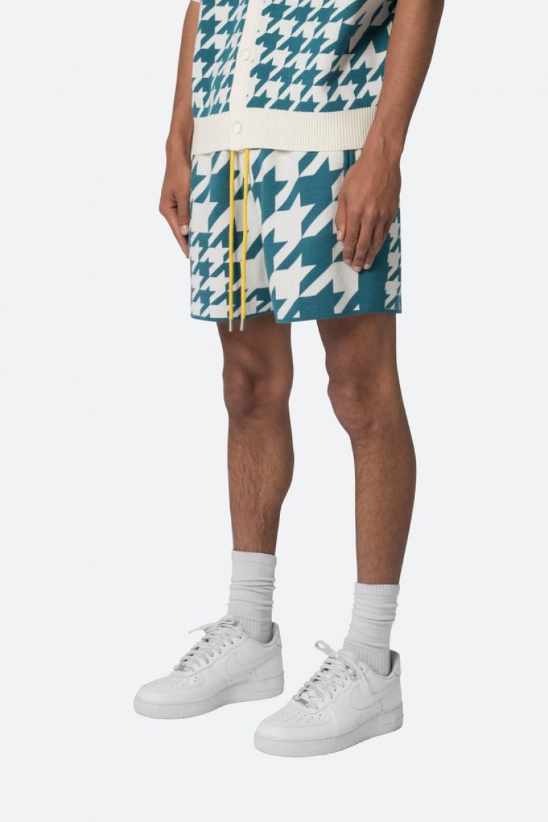 Mnml Houndstooth Knit Shorts Shorts Teal | EN22-A4TP