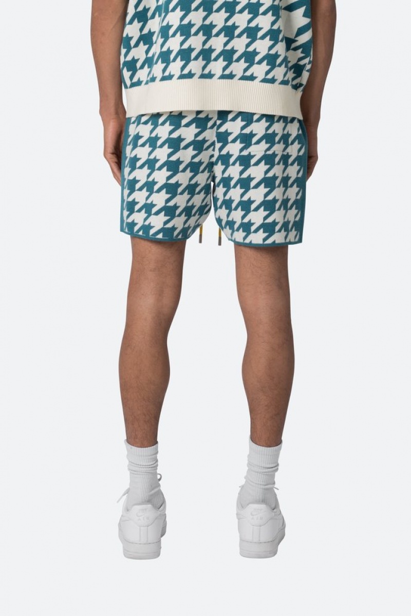 Mnml Houndstooth Knit Shorts Shorts Teal | EN22-A4TP