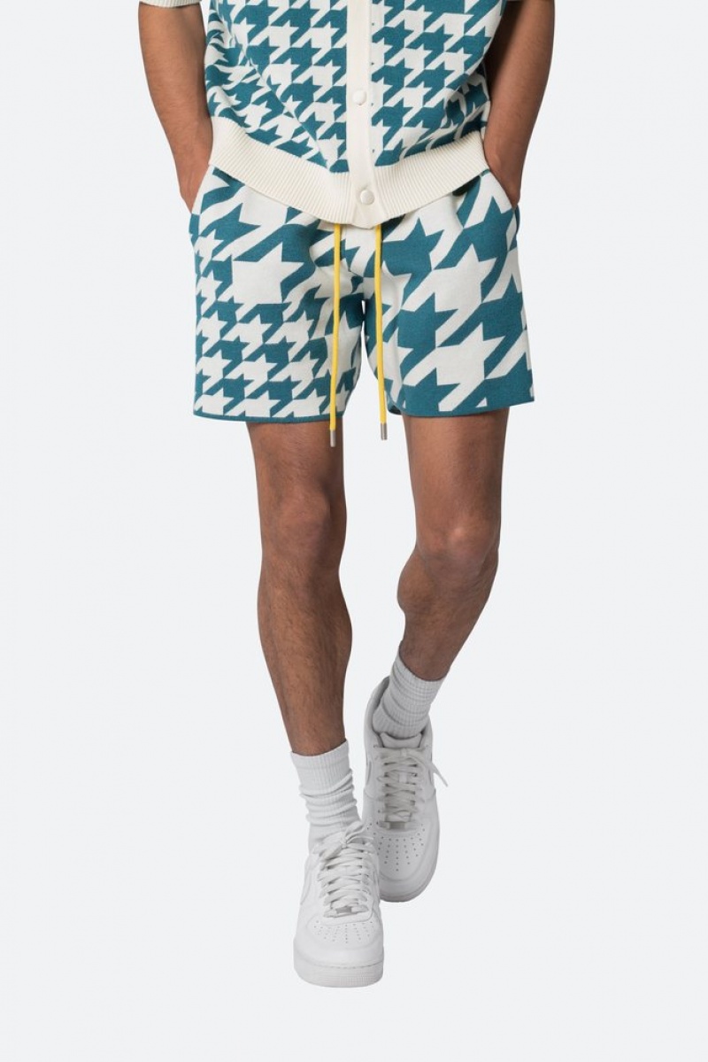 Mnml Houndstooth Knit Shorts Shorts Teal | EN22-A4TP