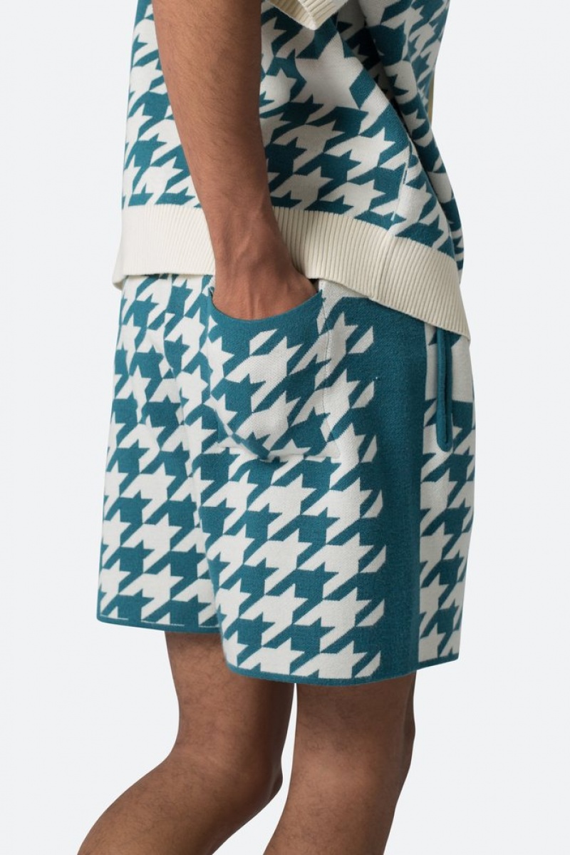 Mnml Houndstooth Knit Shorts Shorts Teal | EN22-A4TP