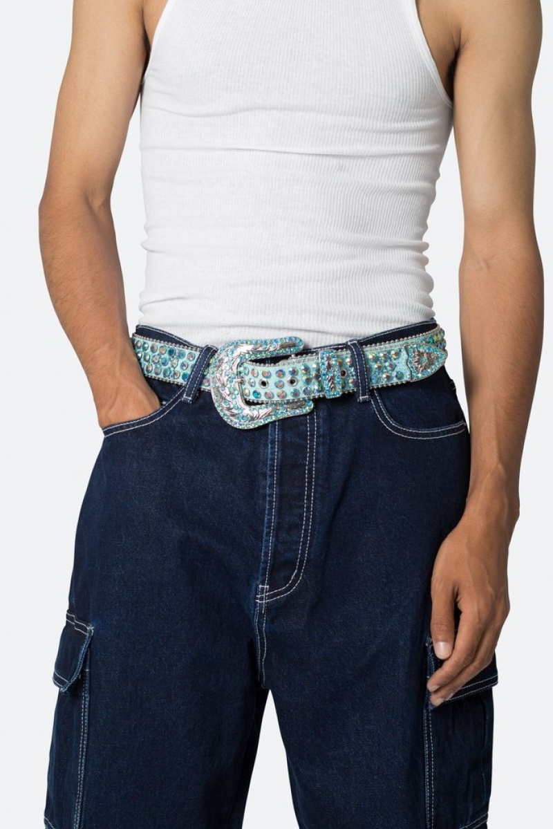 Mnml Iridescent Rhinestone Belt Belts Blue | QP82-M0RF