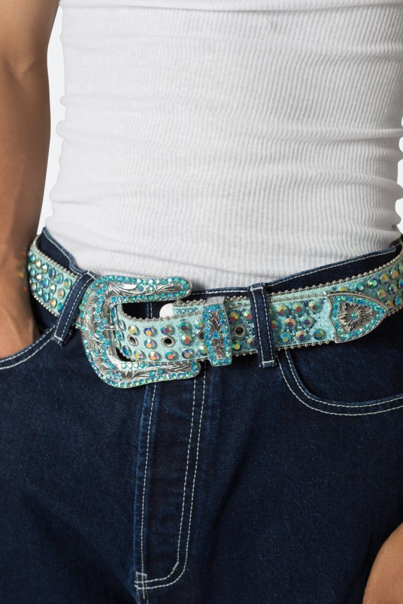 Mnml Iridescent Rhinestone Belt Belts Blue | QP82-M0RF