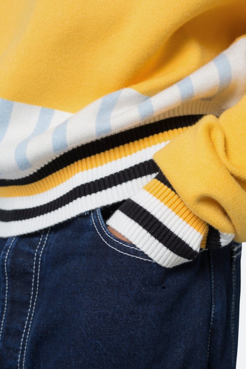 Mnml Knit Stripe L/S Polo Shirts Blue/Yellow | UP76-V1XK