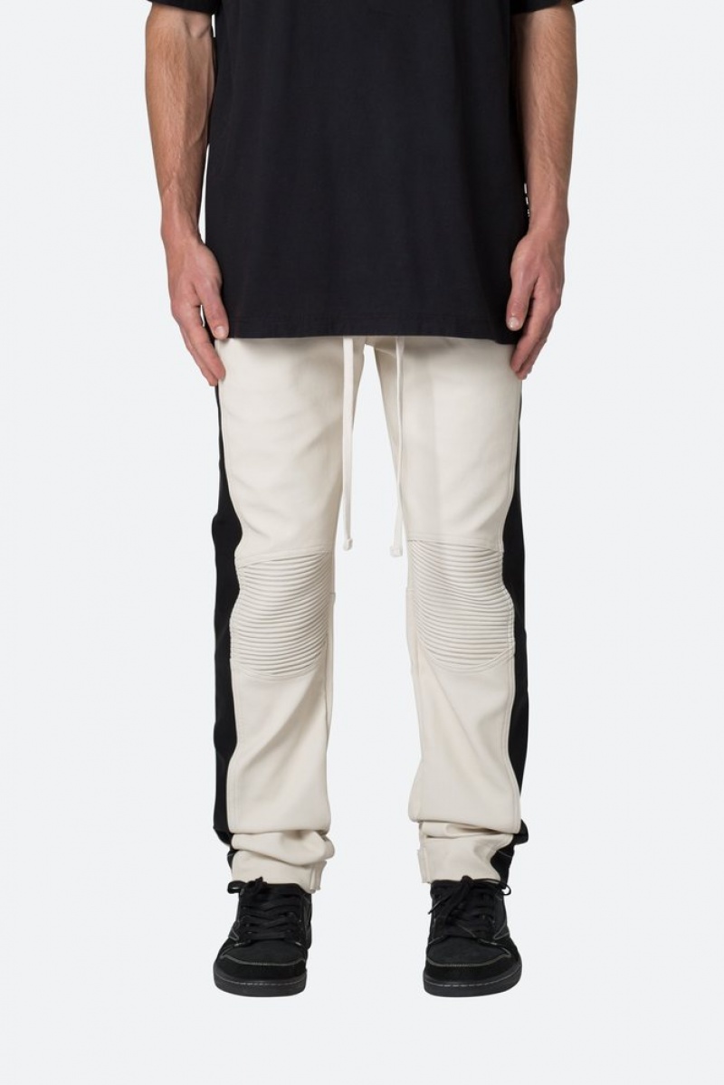 Mnml Leather Moto Pants Pants & Chinos White/Black | BQ41-Z5BY