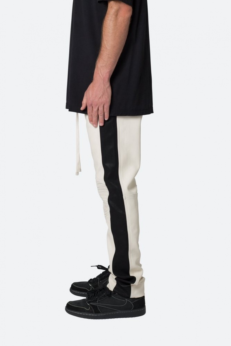 Mnml Leather Moto Pants Pants & Chinos White/Black | BQ41-Z5BY