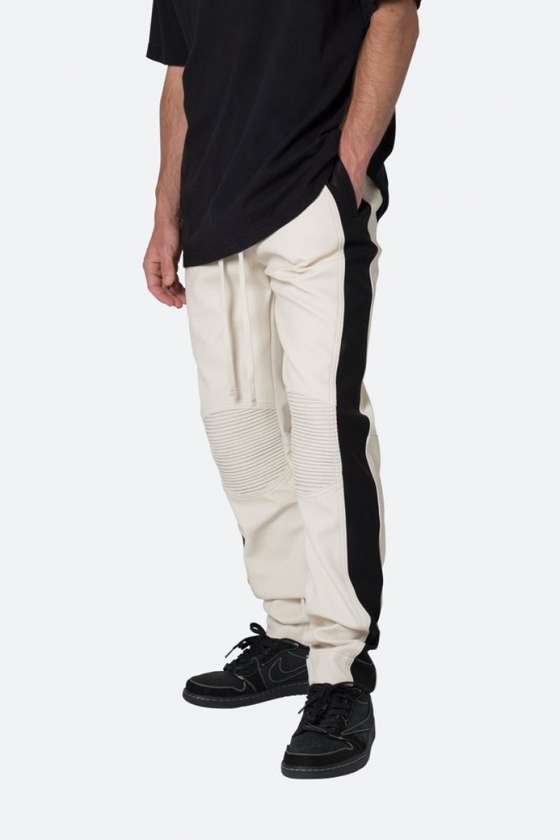 Mnml Leather Moto Pants Pants & Chinos White/Black | BQ41-Z5BY