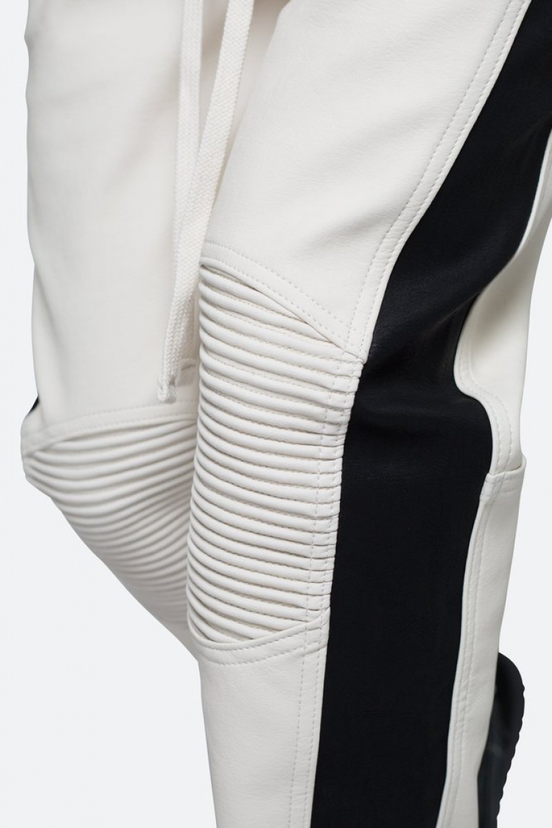 Mnml Leather Moto Pants Pants & Chinos White/Black | BQ41-Z5BY